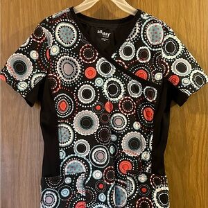 All Day by Landau, Small, Black/Colored, Scrub top.